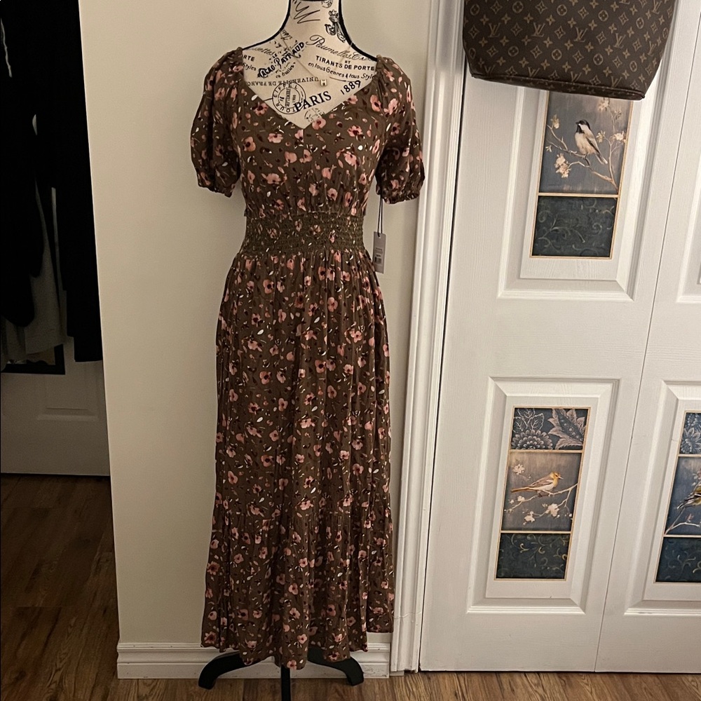 😃Chic Brown Floral Midi Dress